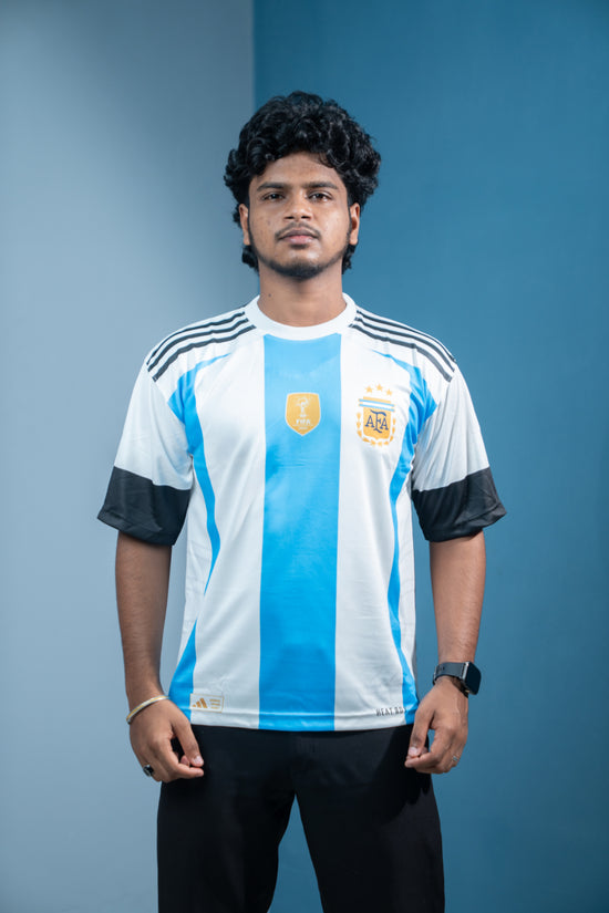 Five Sleeve Round Neck GOAT PIPING Printed Tshirt for men - White & Sky blue