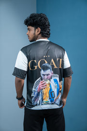 Five Sleeve Round Neck GOAT PIPING Printed Tshirt for men - White & Sky blue