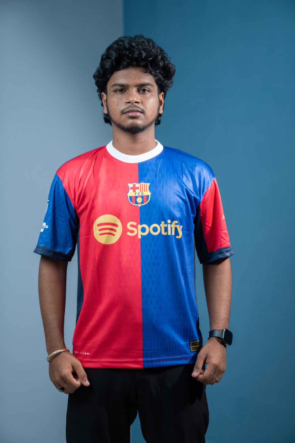 Five Sleeve Round Neck Spotify Printed Tshirt for men - Red & Blue