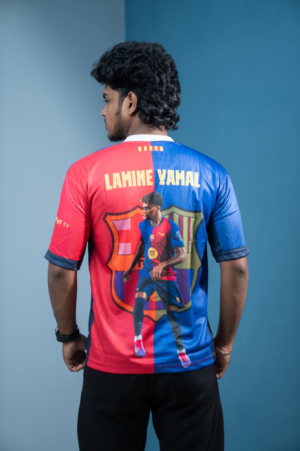 Five Sleeve Round Neck Spotify Printed Tshirt for men - Red & Blue