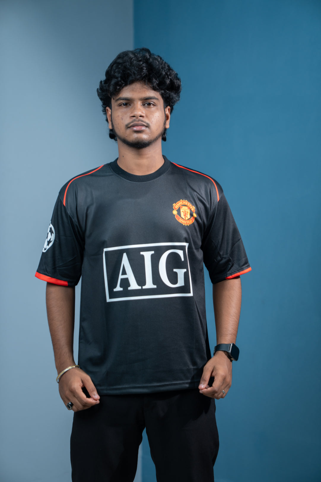 Five Sleeve Round Neck AIG Printed Tshirt for men - Black