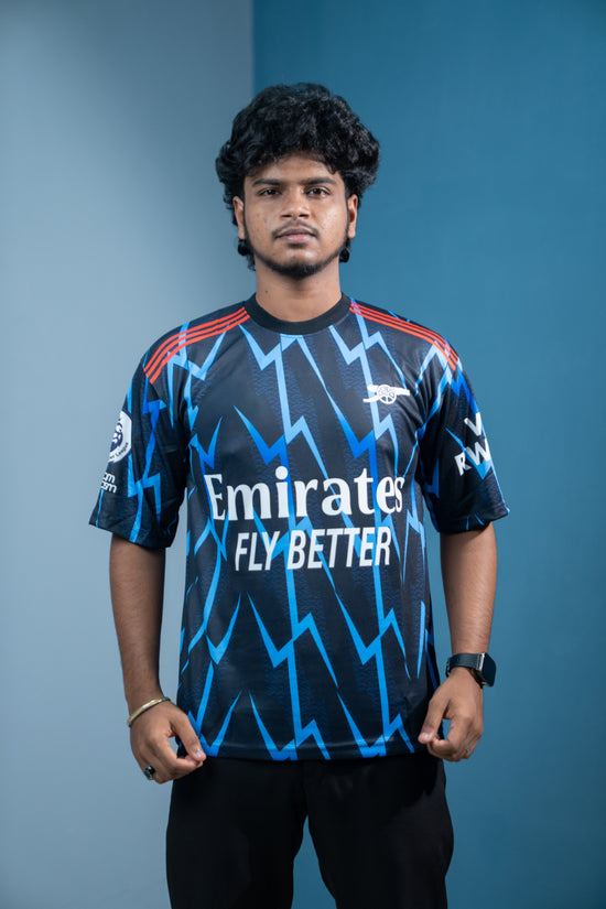 Five Sleeve Round Neck EMIRATES FLY BETTER - RED PIPING Printed Tshirt for men - Black With Ink Blue