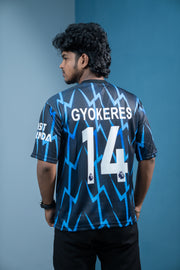 Five Sleeve Round Neck EMIRATES FLY BETTER - RED PIPING Printed Tshirt for men - Black With Ink Blue