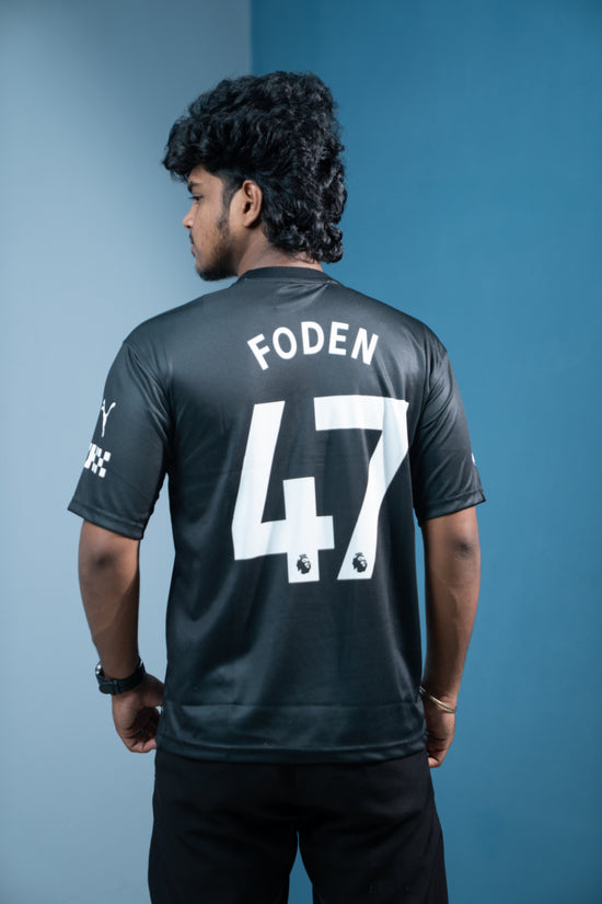 Five Sleeve Round Neck Foden Printed Tshirt for men - Black