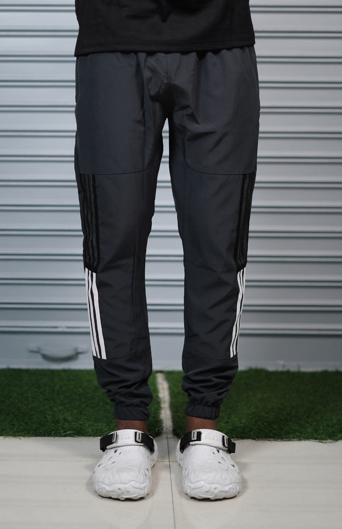 Men's Mesh Cargo Track Pant | Triple Stripe Sports Jogger - Grey
