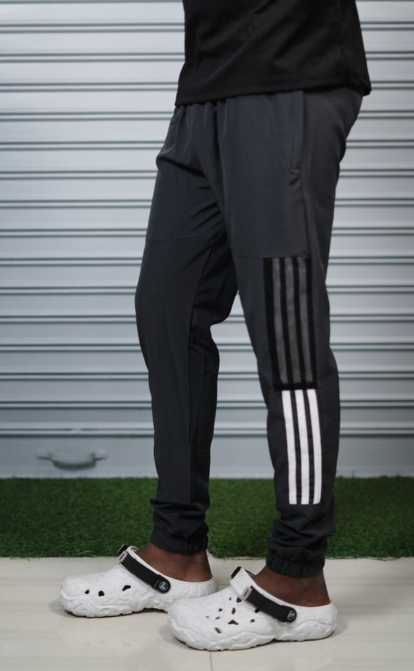 Men's Mesh Cargo Track Pant | Triple Stripe Sports Jogger - Grey