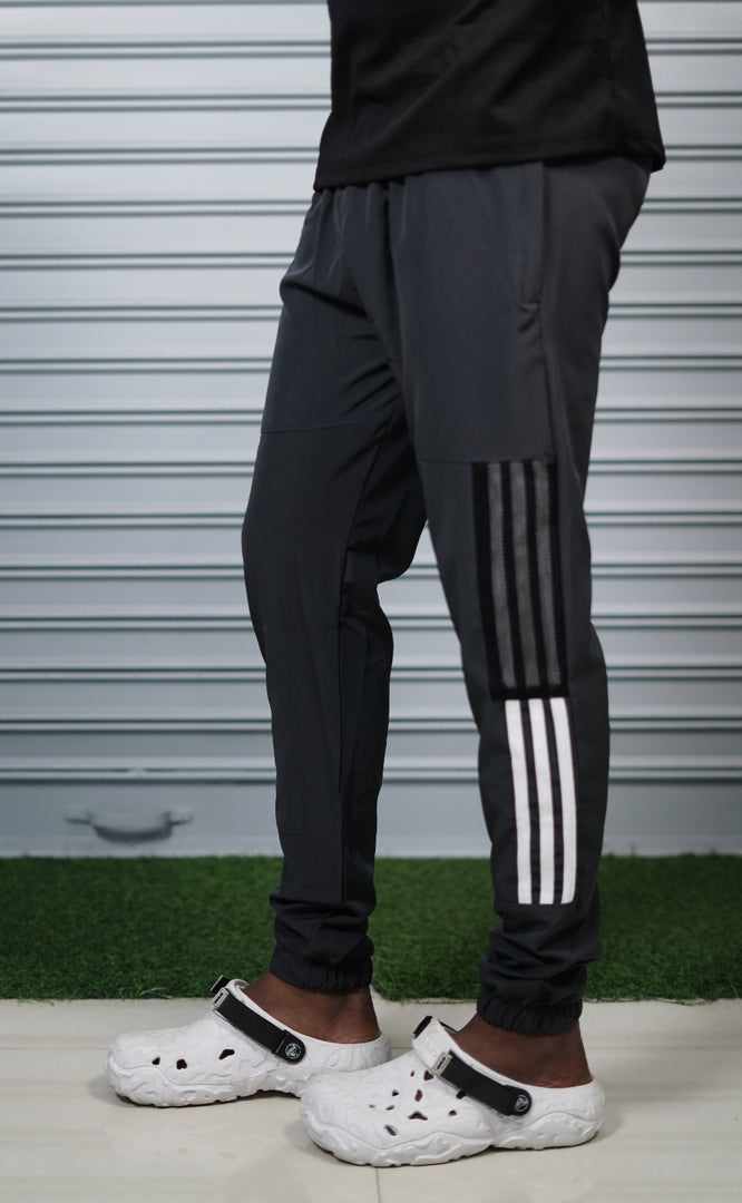 Men's Mesh Cargo Track Pant | Triple Stripe Sports Jogger - Grey