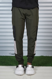 Men's Mesh Cargo Track Pant | Triple Stripe Sports Jogger - Mehandhi Green