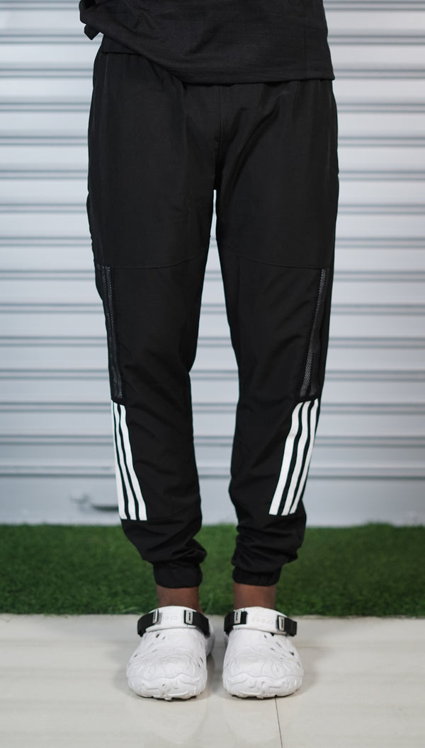 Men's Mesh Cargo Track Pant | Triple Stripe Sports Jogger - Black