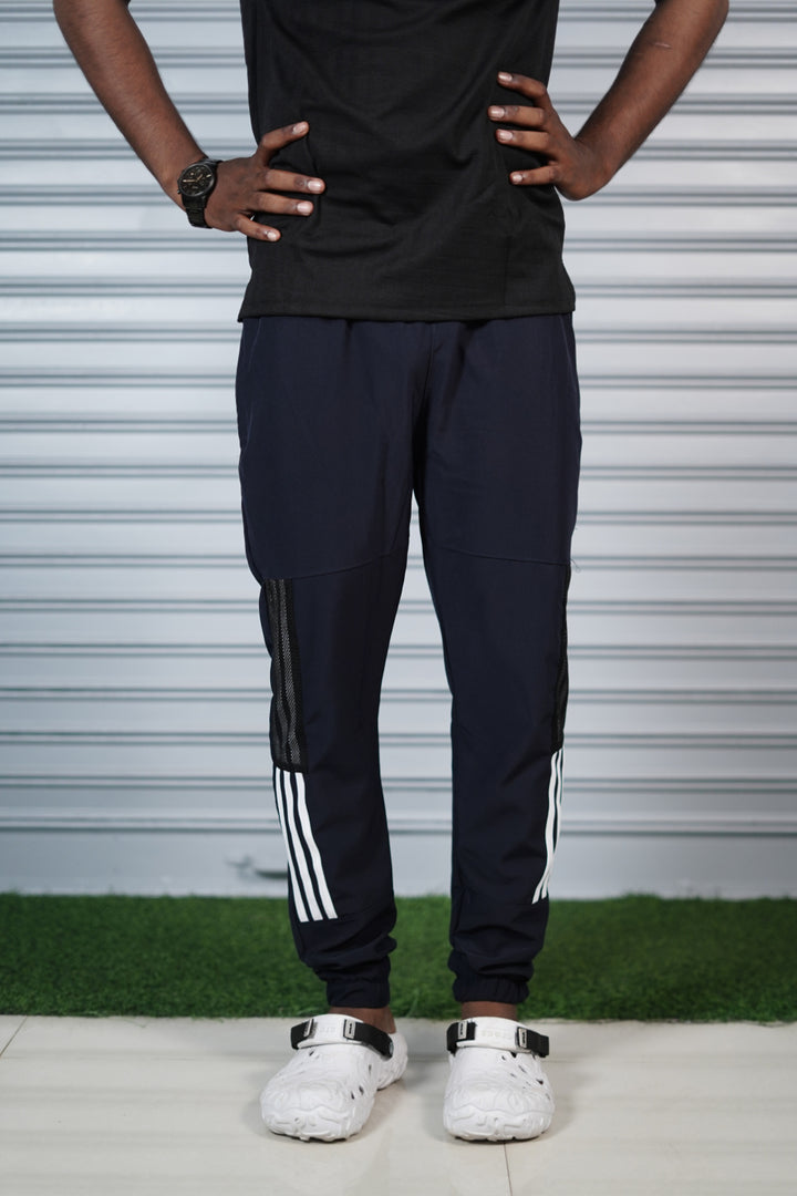 Men's Mesh Cargo Track Pant | Triple Stripe Sports Jogger - Navy Blue