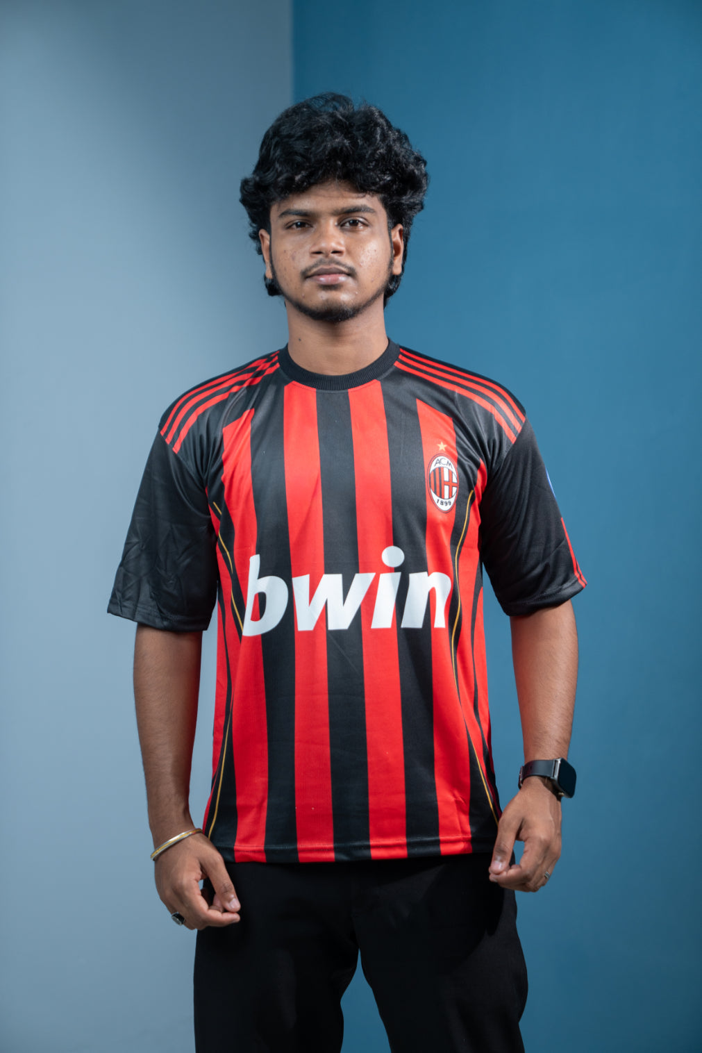 Five Sleeve Round Neck Bwin Printed  Jersey Tshirt for men - Black & Red