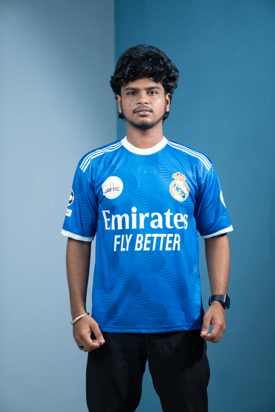 Five Sleeve Round Neck Emirates Printed Jersey Tshirt for men - Blue