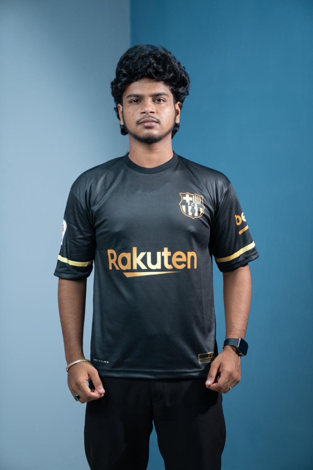 Five Sleeve Round Neck Messi - RAKUTEN Printed Jersey Tshirt for men - Black