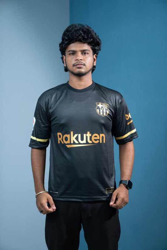 Five Sleeve Round Neck Messi - RAKUTEN Printed Jersey Tshirt for men - Black