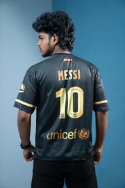 Five Sleeve Round Neck Messi - RAKUTEN Printed Jersey Tshirt for men - Black