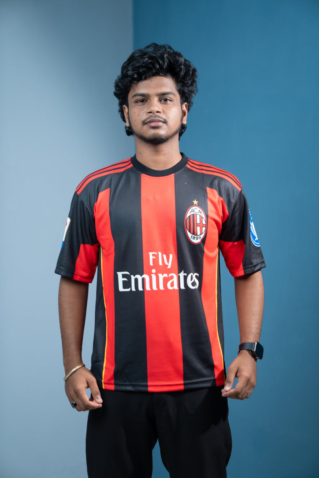 Five Sleeve Round Neck Emirates Printed  Jersey Tshirt for men - Red and Black