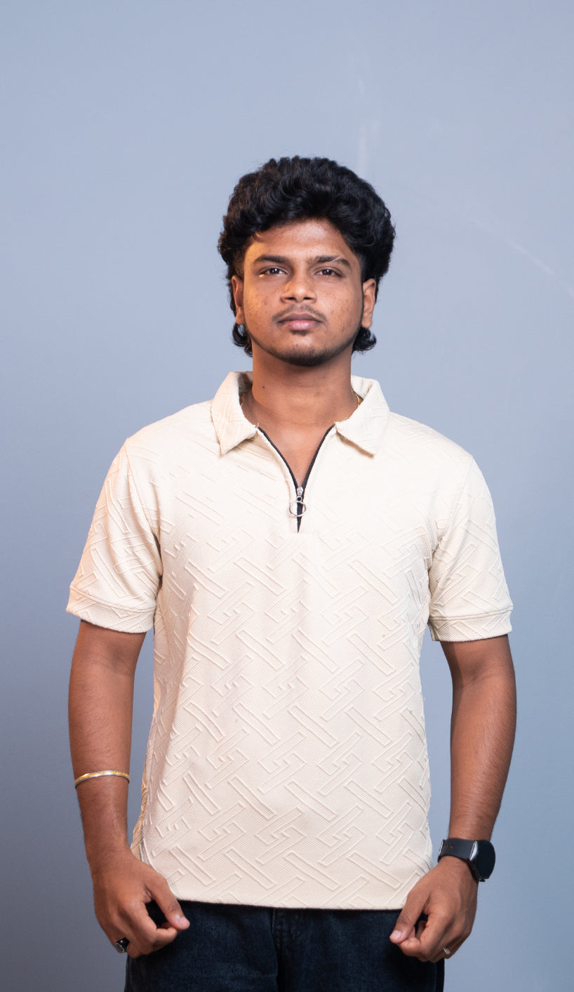 Half Sleeve Korean Zipper ZIG ZAG TShirt for Men  Premium Textured Fit  Sandle mens trending streetwear India 7Man