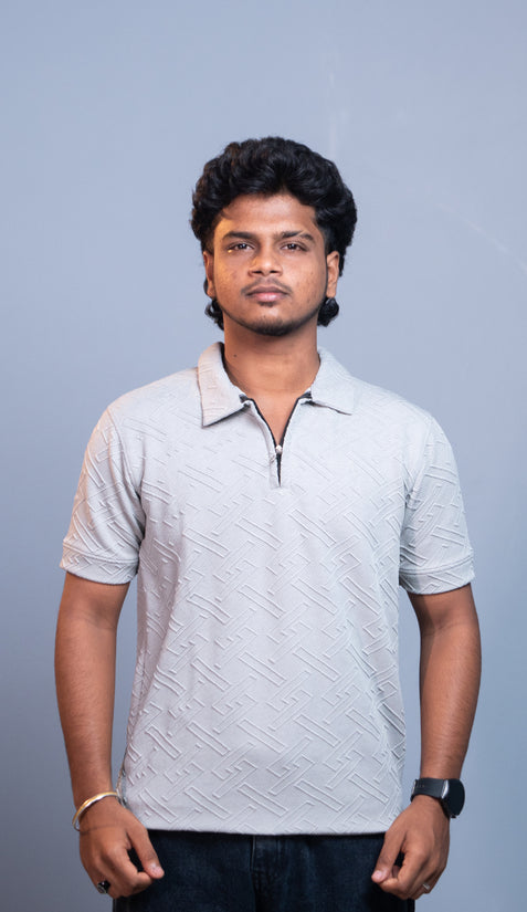 Half Sleeve Korean Zipper ZIG ZAG TShirt for Men  Premium Textured Fit  Ash mens trending streetwear India 7Man