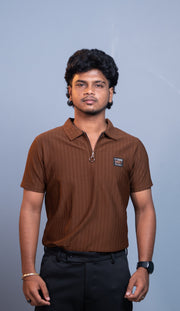 Short Sleeve Korean Zipper Polo T-Shirt for Men | Premium Fit 1987- Cho. Brown