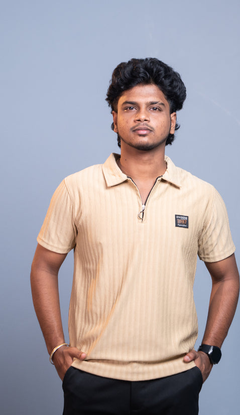 Short Sleeve Korean Zipper Polo T-Shirt for Men | Premium Fit 1987- Sandle