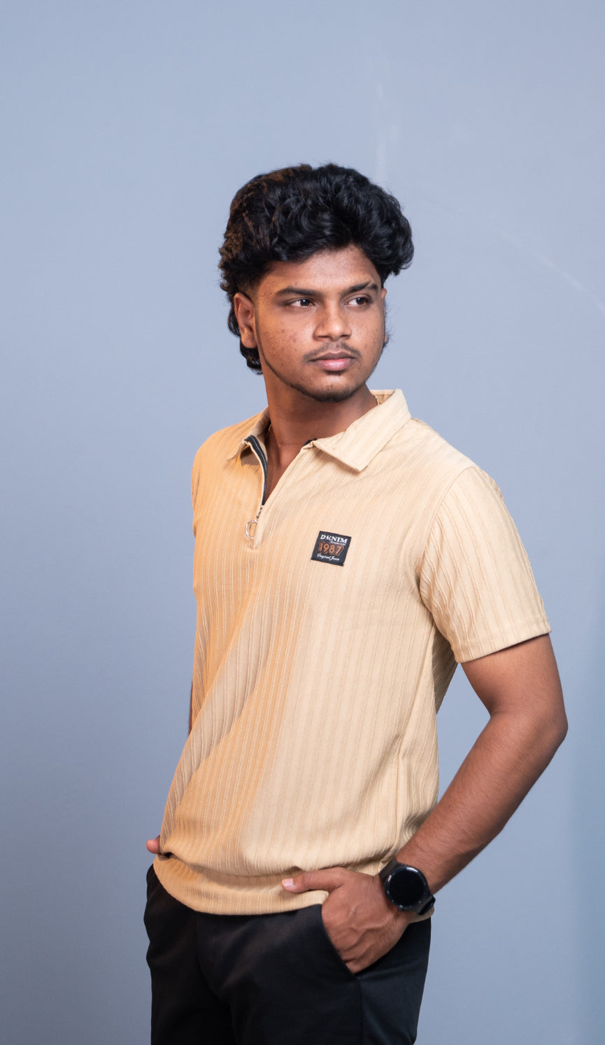 Short Sleeve Korean Zipper Polo T-Shirt for Men | Premium Fit 1987- Sandle