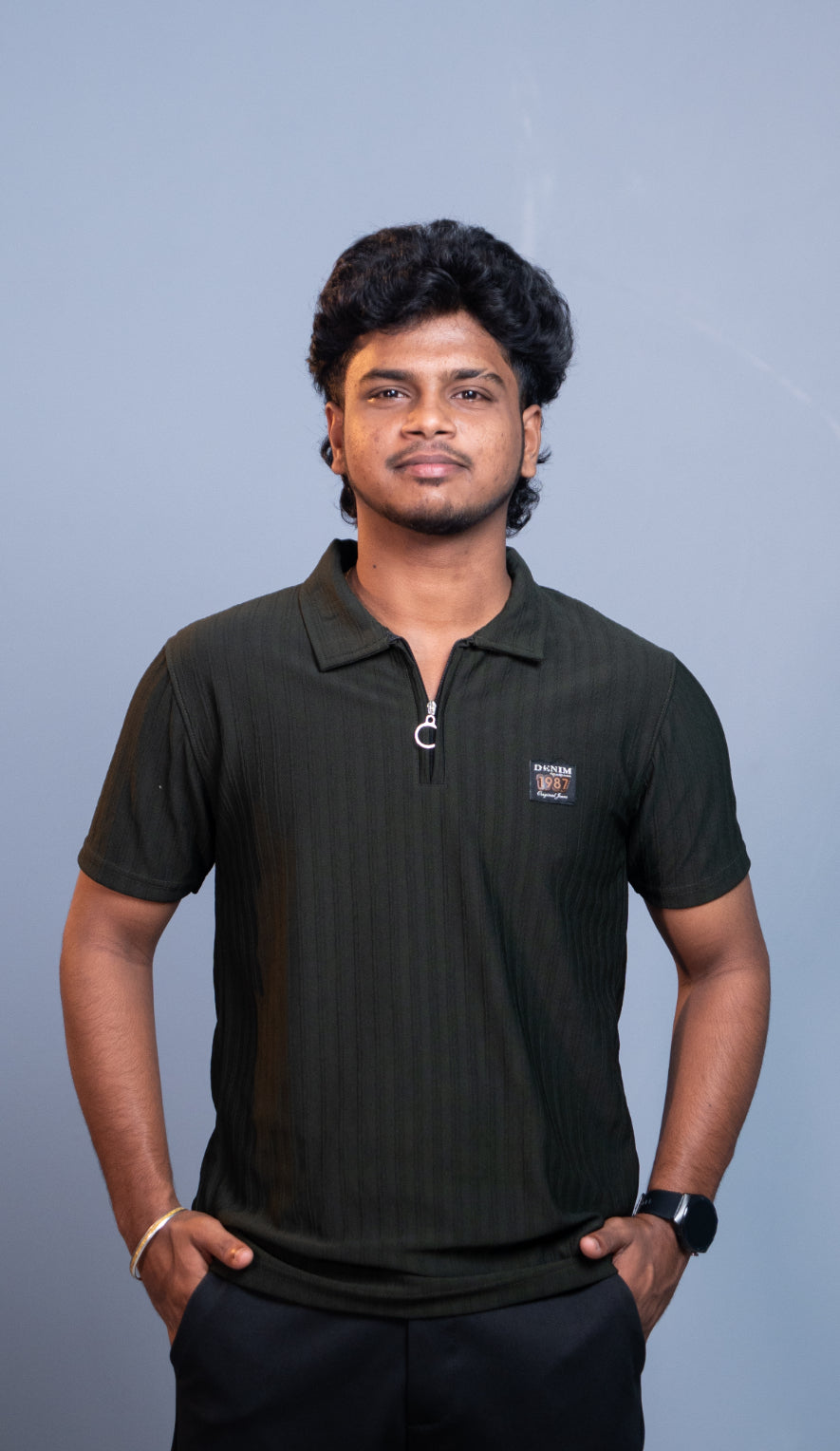 Short Sleeve Korean Zipper Polo T-Shirt for Men | Premium Fit 1987- Mahendhi Green