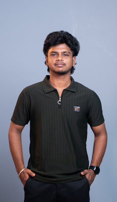 Short Sleeve Korean Zipper Polo T-Shirt for Men | Premium Fit 1987- Mahendhi Green