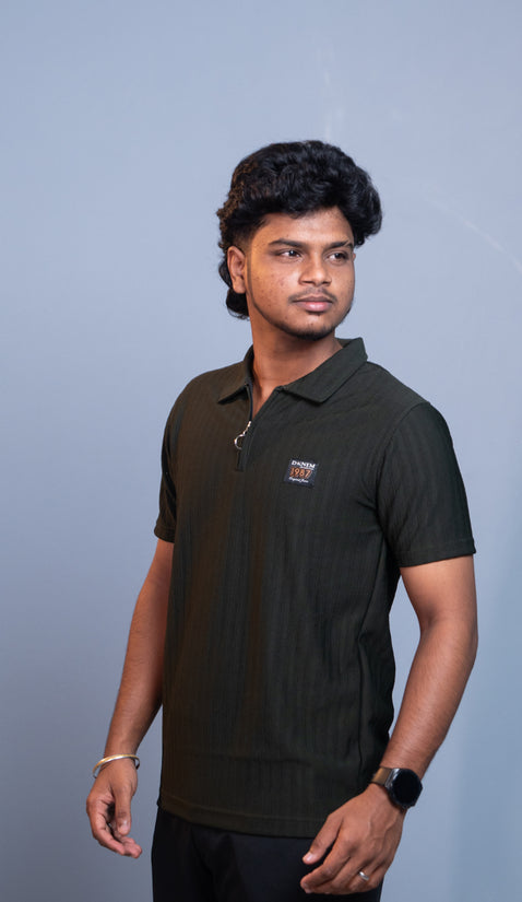 Short Sleeve Korean Zipper Polo T-Shirt for Men | Premium Fit 1987- Mahendhi Green
