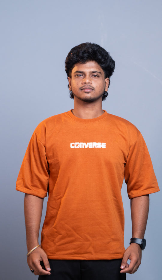 Oversized Round Neck CONVERSE T-Shirt for Men | Trendy Streetwear Style - Orange – alternate view – 7MAN India