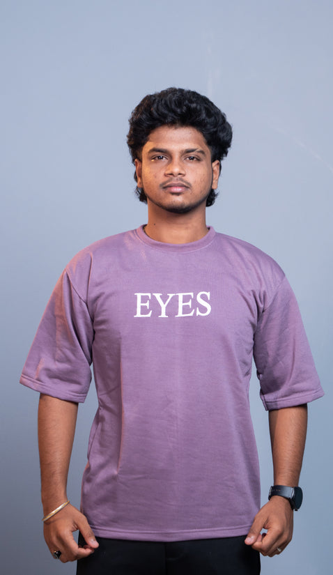 Oversized Round Neck EYES T-Shirt for Men | Trendy Streetwear Style - Violet