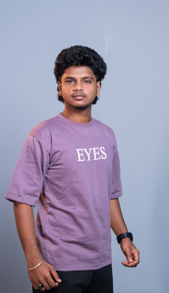Oversized Round Neck EYES T-Shirt for Men | Trendy Streetwear Style - Violet – alternate view – 7MAN India