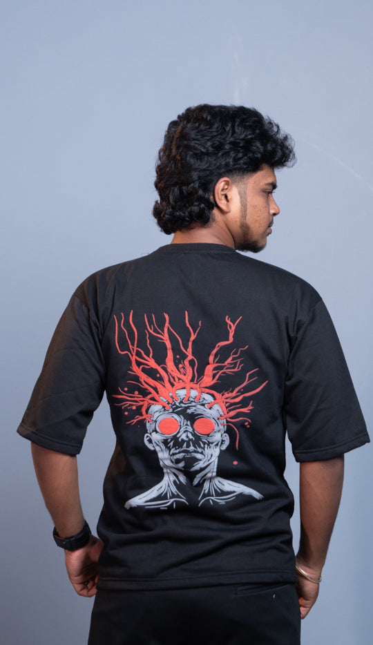 Oversized Round Neck HUMAN T-Shirt for Men | Trendy Streetwear Style - Black – 7MAN Men's Fashion India