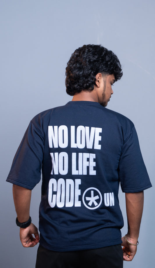 Oversized Round Neck NO LOVE NO LIFE TShirt for Men  Trendy Streetwear Style  Navy Blue mens trending streetwear India 7Man