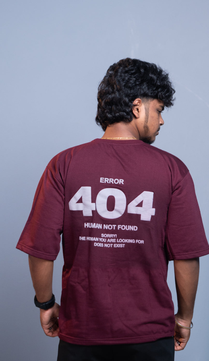 Oversized Round Neck 404 T-Shirt for Men | Trendy Streetwear Style - Maroon