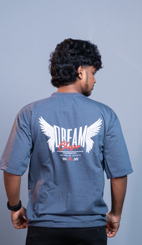 Oversized Round Neck DREAM T-Shirt for Men | Trendy Streetwear Style - Grey