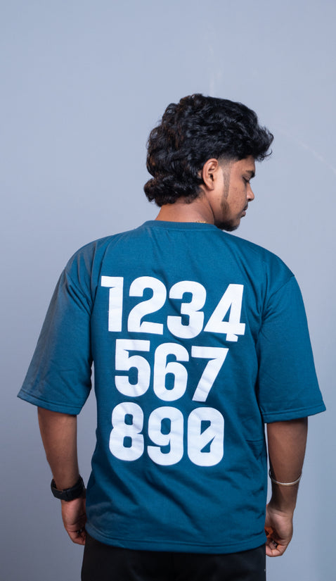 Oversized Round Neck 1TO0 Printed T-Shirt for Men | Trendy Streetwear Style - Ink Blue