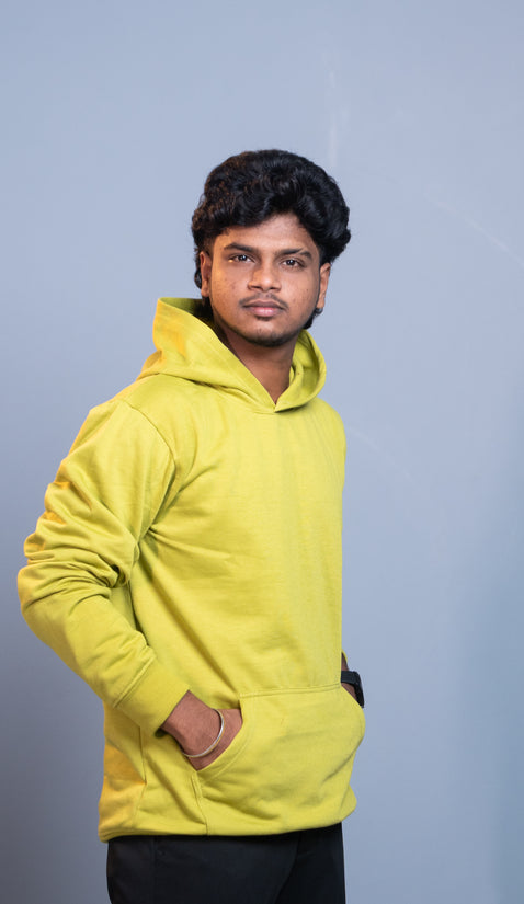 Oversized Full Sleeve Hoodie for Men – Casual Winter Outfit - Mustard Green