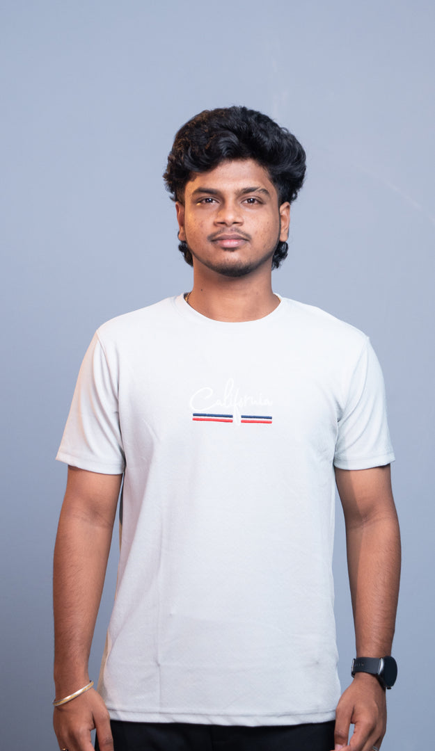 Half Sleeve Round Neck CALIFORNIA Printed Tshirt for Men  Ash mens trending streetwear India 7Man