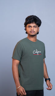 Half Sleeve Round Neck CALIFORNIA Printed Tshirt for Men - Mehandi Green