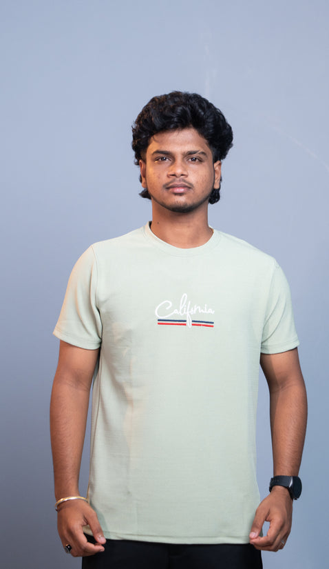 Half Sleeve Round Neck CALIFORNIA Printed Tshirt for Men - Pista Green