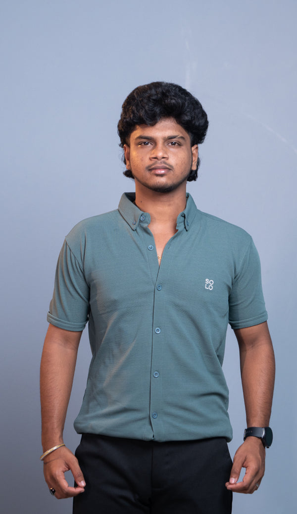 Men’s Half Sleeve 07 Lycra Shirt | Stretch Fit Casual Wear - olive green