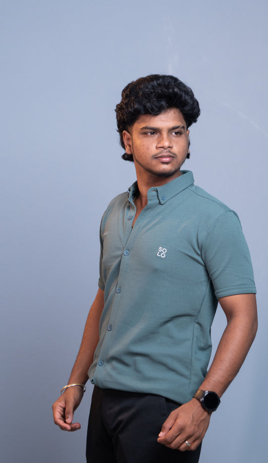 Men’s Half Sleeve 07 Lycra Shirt | Stretch Fit Casual Wear - olive green