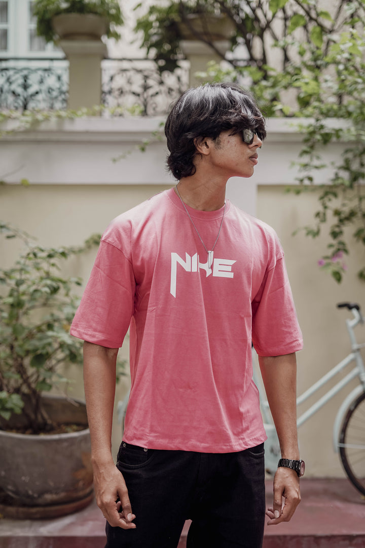 Trendy Five Sleeve Round Neck Printed T-shirt in Pink- Nike