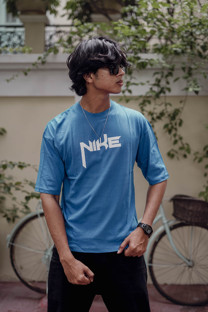 Trendy Five Sleeve Round Neck Printed T-shirt in Blue - Nike