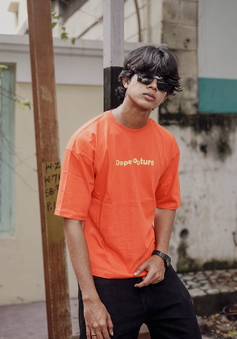 Trendy Five Sleeve Round Neck Printed T-shirt in ORANGE - DOPE COUTURE