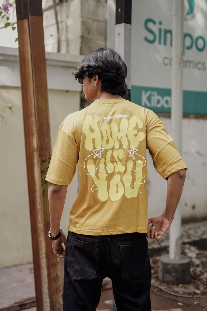 Trendy Five Sleeve Round Neck Printed T-shirt in Yellow - DOPE COUTURE