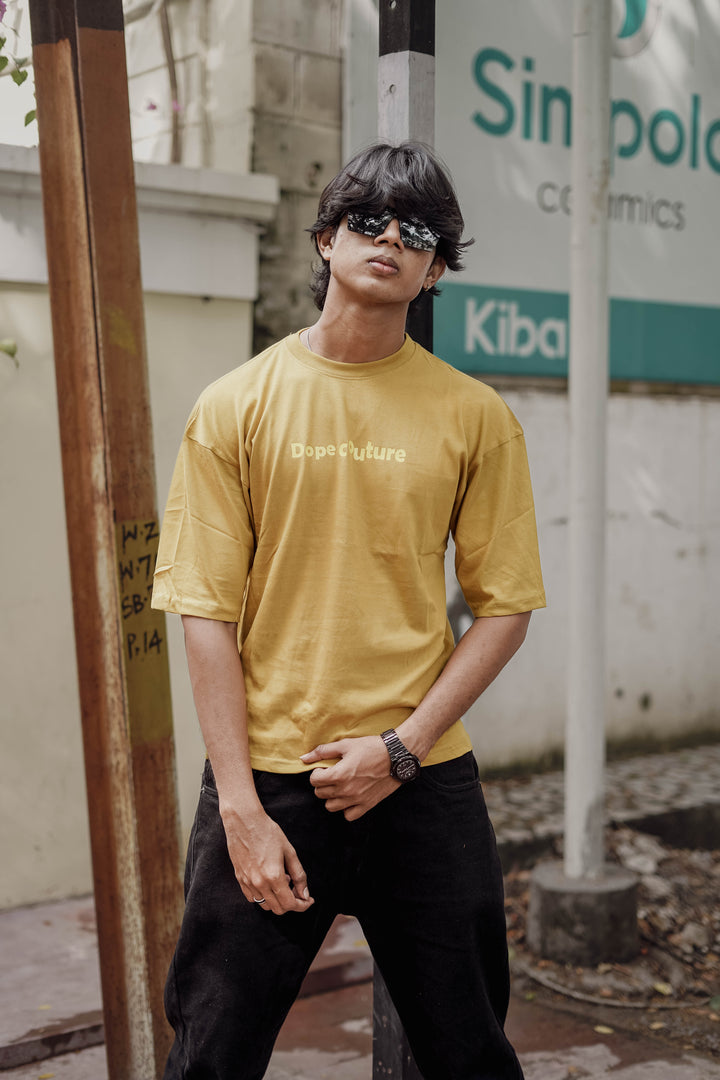 Trendy Five Sleeve Round Neck Printed T-shirt in YELLOW - DOPE COUTURE