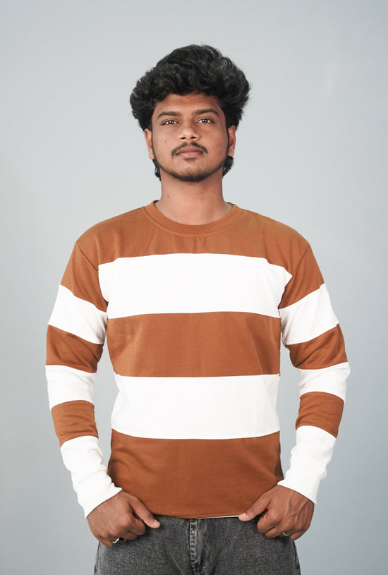 Full Sleeve Round Neck Cuttens Tshirt for Men-brown