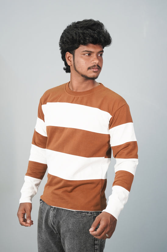 Full Sleeve Round Neck Cuttens Tshirt for Men-brown
