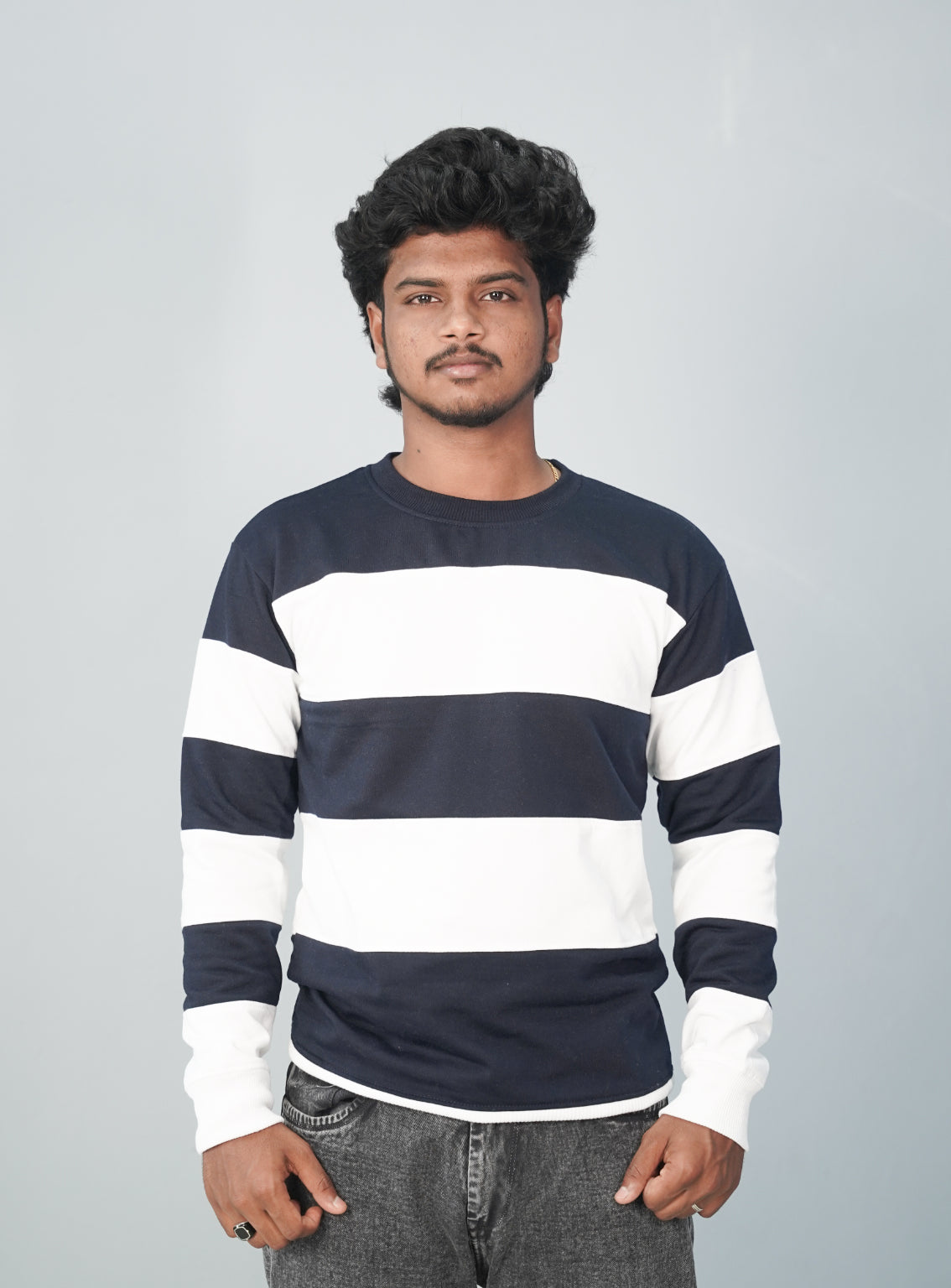 Full Sleeve Round Neck Cuttens Tshirt for Men-navy blue